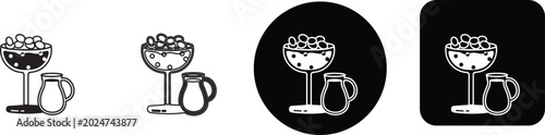 Tableau sur toile Summer cocktail glass with fruit and drink pitcher vector icon set in solid line