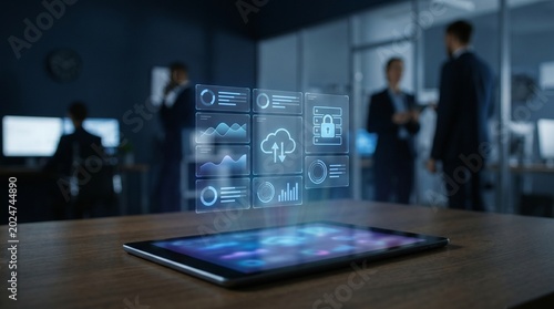 Modern B2B SaaS CRM Dashboard Interface on Tablet in Professional Office