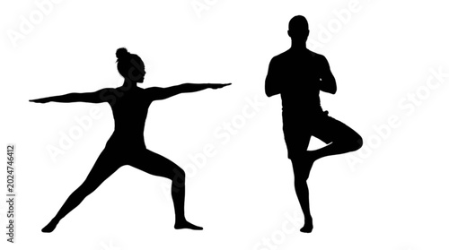 Εκτύπωση καμβά Black silhouettes of man and woman practicing yoga isolated on transparent backg