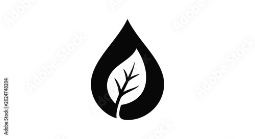 leaf and droplet silhouette on white background