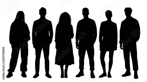 Tableau sur toile Silhouette of Diverse Group of People Standing Together in Minimalist Line Art S