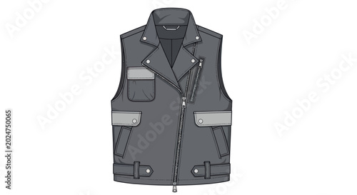 Biker Style Vest Fashion Flat Sketch