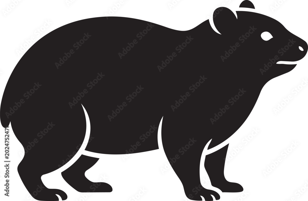 Fototapeta premium Black capybara silhouette simple vector illustration of a rodent for wildlife or zoo concepts isolated on white background