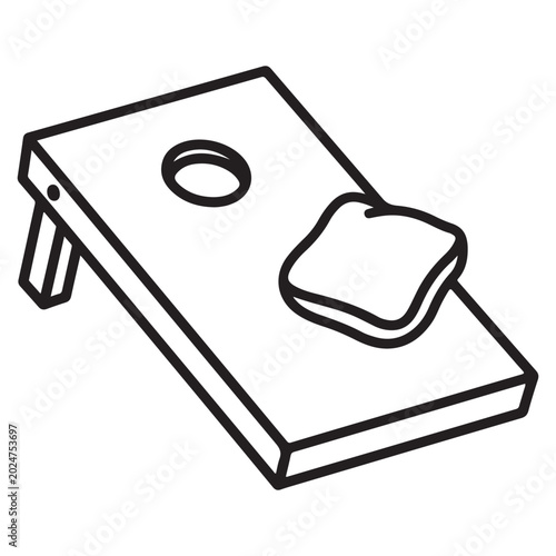 Cornhole board and bean bag vector line art doodle for lawn game and outdoor recreation