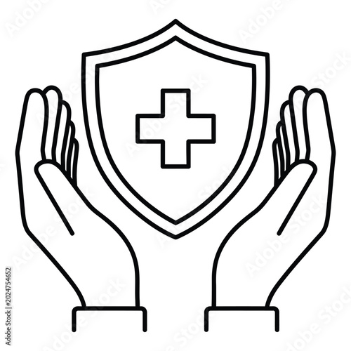 Hands holding medical shield icon