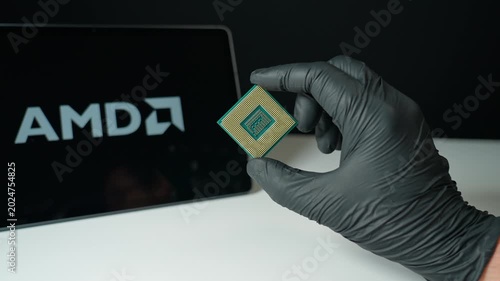 Advanced Micro Devices AMD background display, American semiconductor company, designs high performance CPUs, GPUs, FPGAs, and adaptive computing solutions