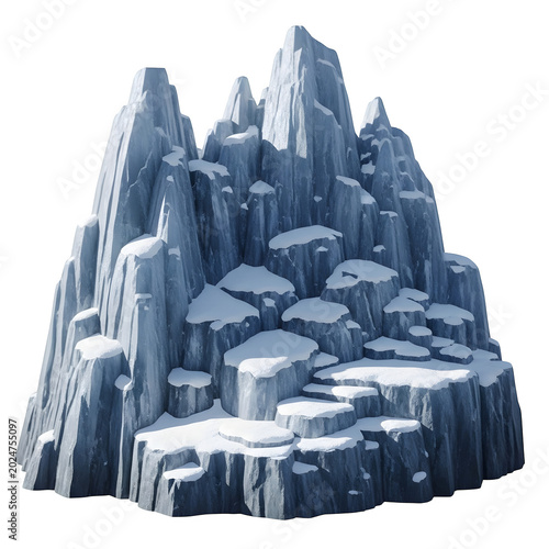 A single tall jagged blue mountain peak with sharp rocky cliffs and a steep rugged stone surface view isolated on transparent background