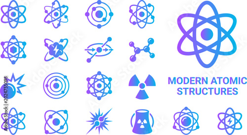 Tableau sur toile Modern atomic structures and science icons representing molecules atoms and nuclear energy abstract futuristic