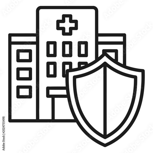 Hospital with security shield icon