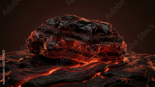Glowing molten volcanic rock with cracks and flowing lava texture