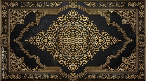 An ancient Thai style golden floral pattern and vintage art ornament creates a decorative border design on an antique temple wall texture