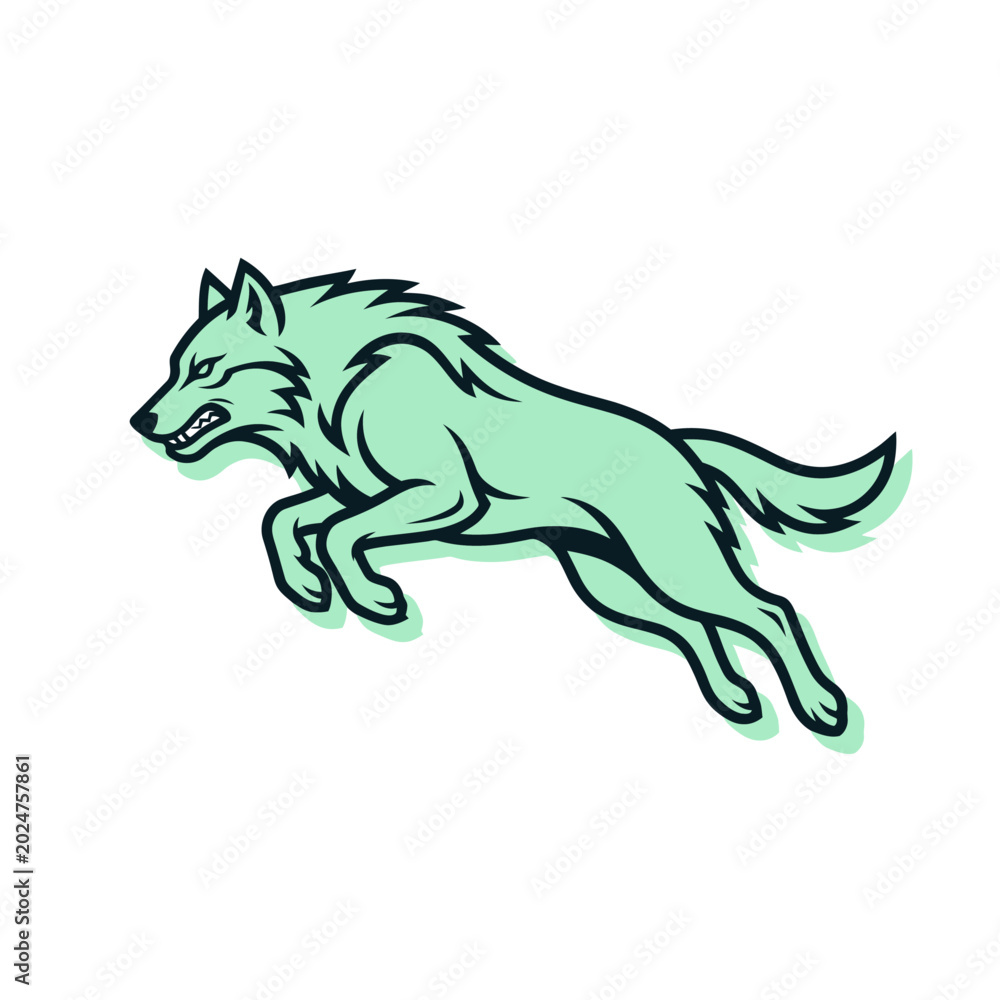 Fototapeta premium Modern Wolf Mascot Vector Icon, Dual-Tone Offset Line Art Logo for Creative Startup