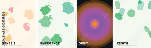 Canvastavla Abstract minimalist poster set with Genesis, Emergence, Orbit, and Zenith themes