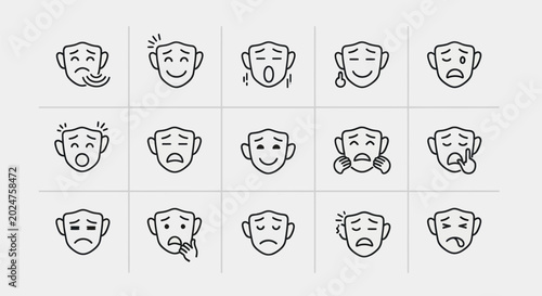 Emotions illustrated line icons set