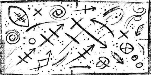 Fotografía Grunge hand drawn football sport strategy tactic board with arrows and crosses vector illustration abstract doodle background