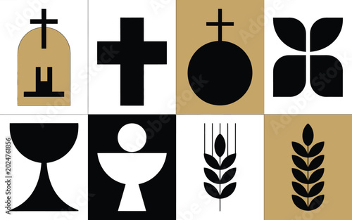 Schilderij op canvas Abstract modern corpus christi icons collection featuring religious symbols and