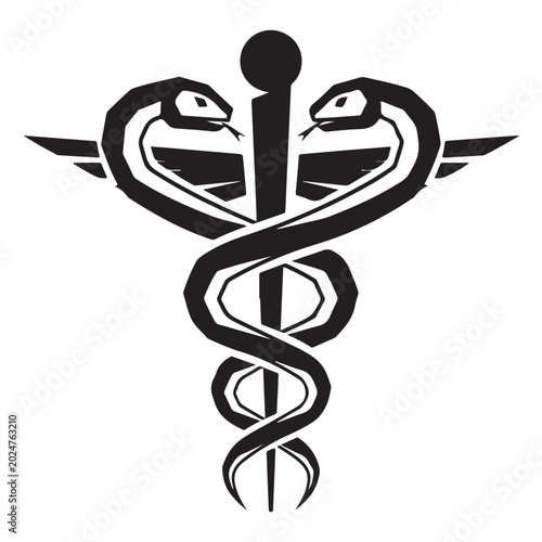 Valokuva Caduceus medical symbol vector icon with two snakes entwined around a winged sta