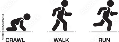 Canvastavla Black and white crawl walk run movement icons
