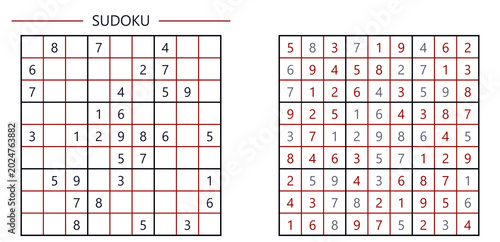 Canvas Print Sudoku puzzle grids with numbers and outlines for gameplay