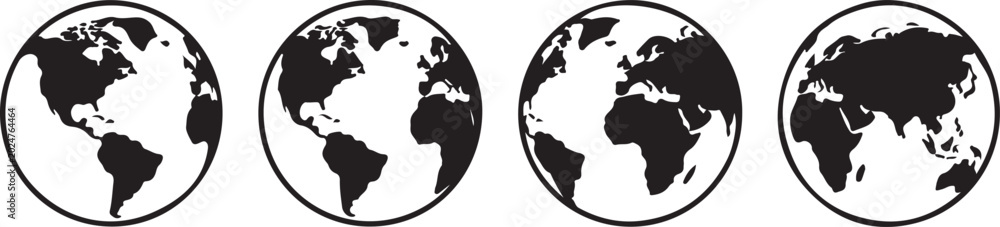 Naklejka premium Four globe views with different shaded continents