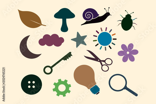 Canvas-taulu Colorful miscellaneous on beige background, symbol various