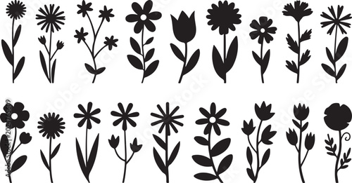 Fotografía Black and white floral vector illustrations set