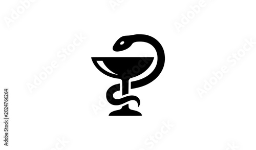 Black pharmacy medical snake and bowl flat vector icon illustration