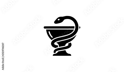 Monochrome pharmacy bowl and snake medical symbol vector illustration
