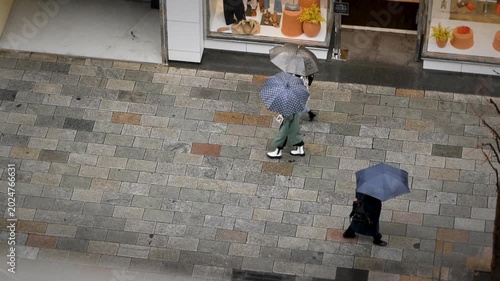 Rainy Tokyo Pedestrians Umbrellas Luxury Shopping District Walkway