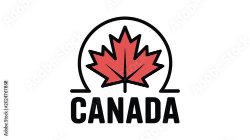 Red maple leaf emblem on white background with canada wordmark in bold black letters
