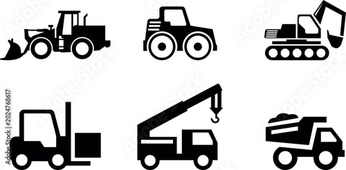 Fotografie Heavy machinery and construction vehicle icons