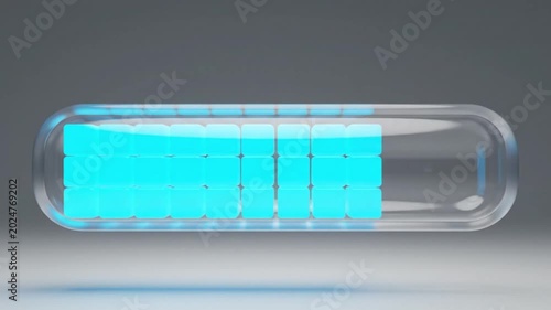 Futuristic Digital Progress Bar Animation with Glowing Blue Data Cubes in Glass Capsule