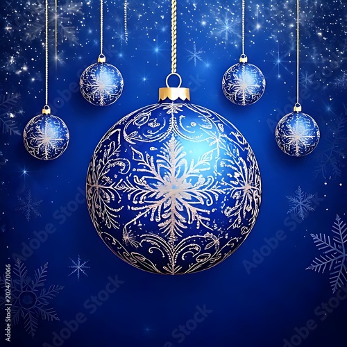 Festive blue baubles with snowflake designs