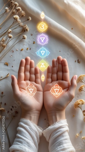 Healing Hands with Glowing Chakras