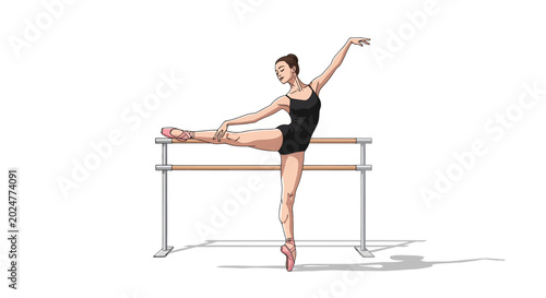 Fotografie Graceful ballet training: elegant dancer stretching at barre