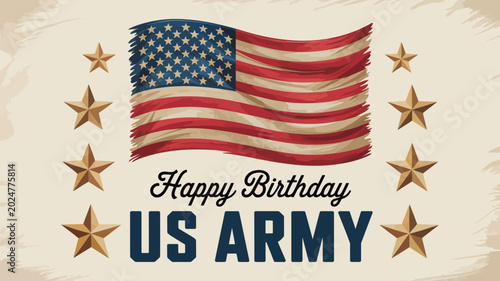 Fotografie happy birthday us army patriotic illustration with waving american flag golden s