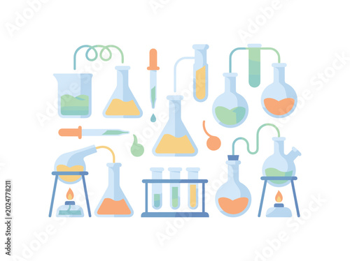 Colorful lab equipment and glassware illustration