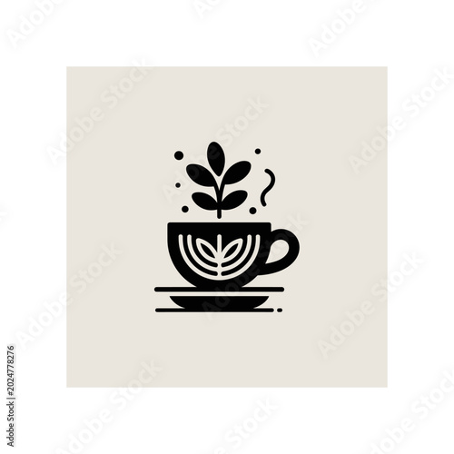Cute coffee cup with plant growing illustration