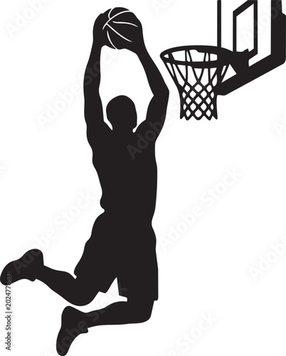 Fotografie Basketball player dunking silhouette