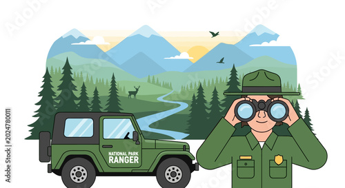 Bild auf Leinwand Ranger man in green uniform.