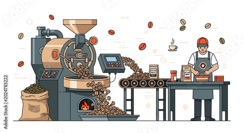 Man working in coffee roasting factory.