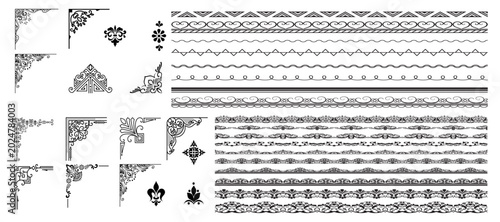 Schilderij op canvas Set of decorative corner elements, Frame, Divider ornament, borders, doodle, sep