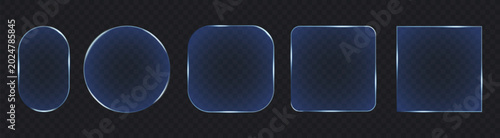 Tablou pe pânză Blue glass plate frames with glowing borders, different glass showcase shapes wi