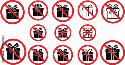 Obraz na płótnie Gift icon prohibition symbols with red circle and slash on white background