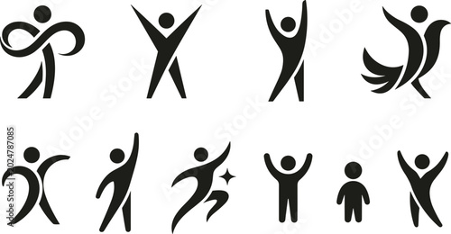 Bilde på lerret Human figures in motion celebrating success with abstract dynamic poses against