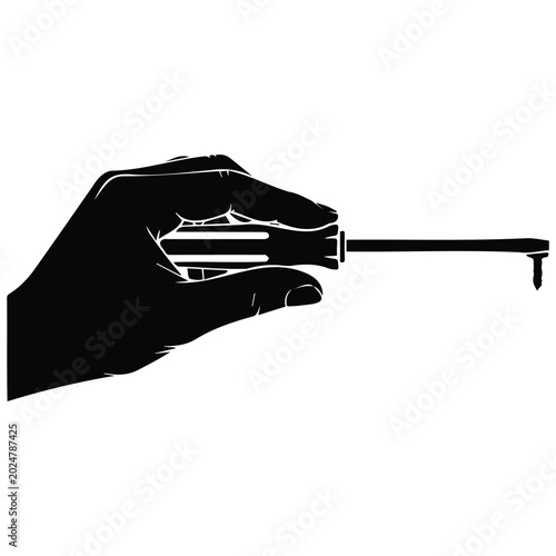 Photos Hand holding phillips head screwdriver silhouette vector illustration line art design