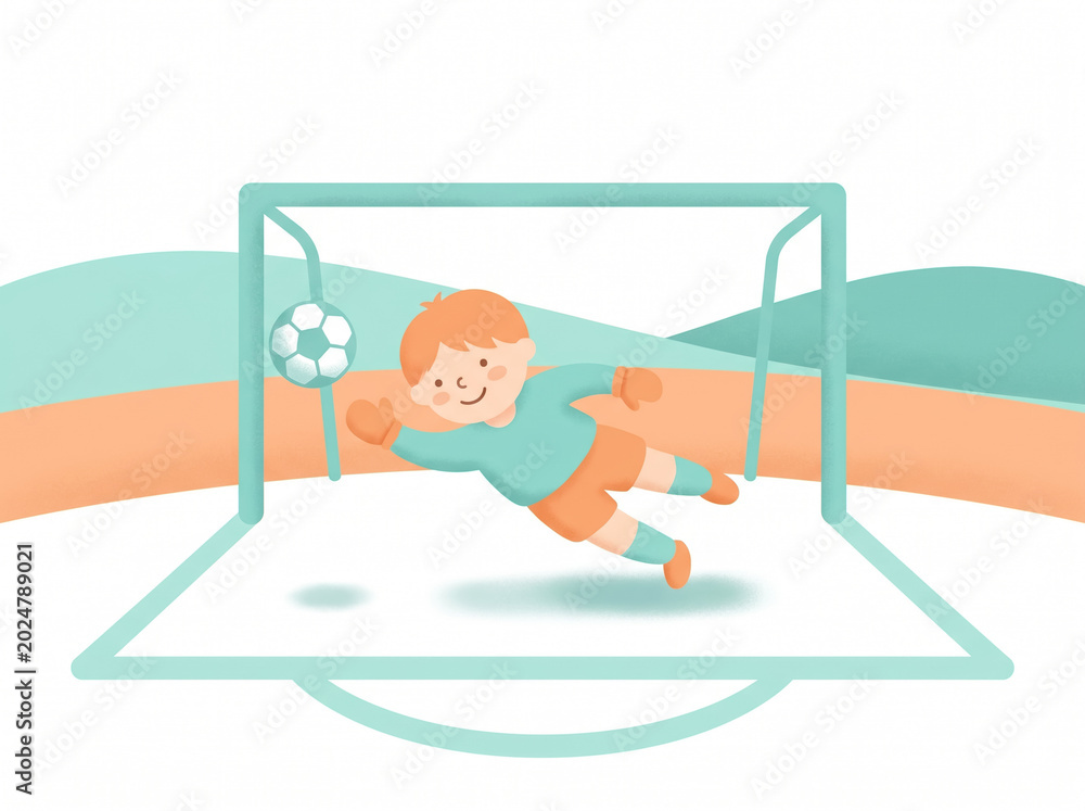 Obraz premium Active Young Boy Diving for a Soccer Ball