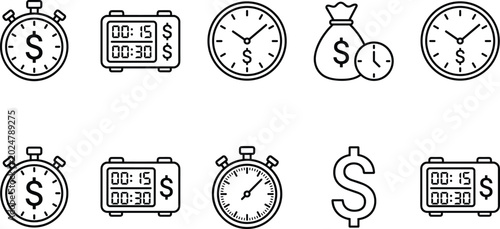 Foto Time and money symbols including clocks and stopwatches in a graphic collection