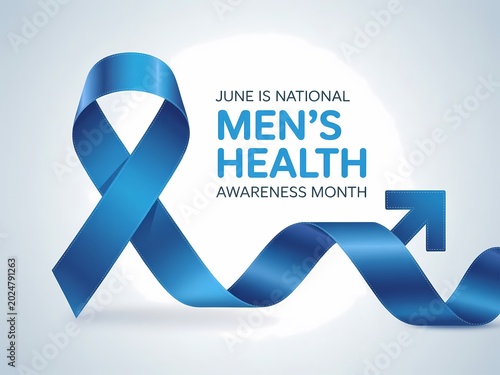 Blue awareness ribbon with male symbol arrow for national mens health awareness month in june