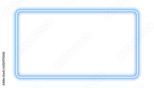 Bild auf Leinwand Glowing blue neon rectangle frame with rounded edges, illuminate electric frame,